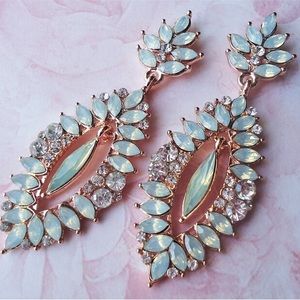 Opal Crystal Cluster Earrings Clear Crystal Dangle Hoop Jeweled